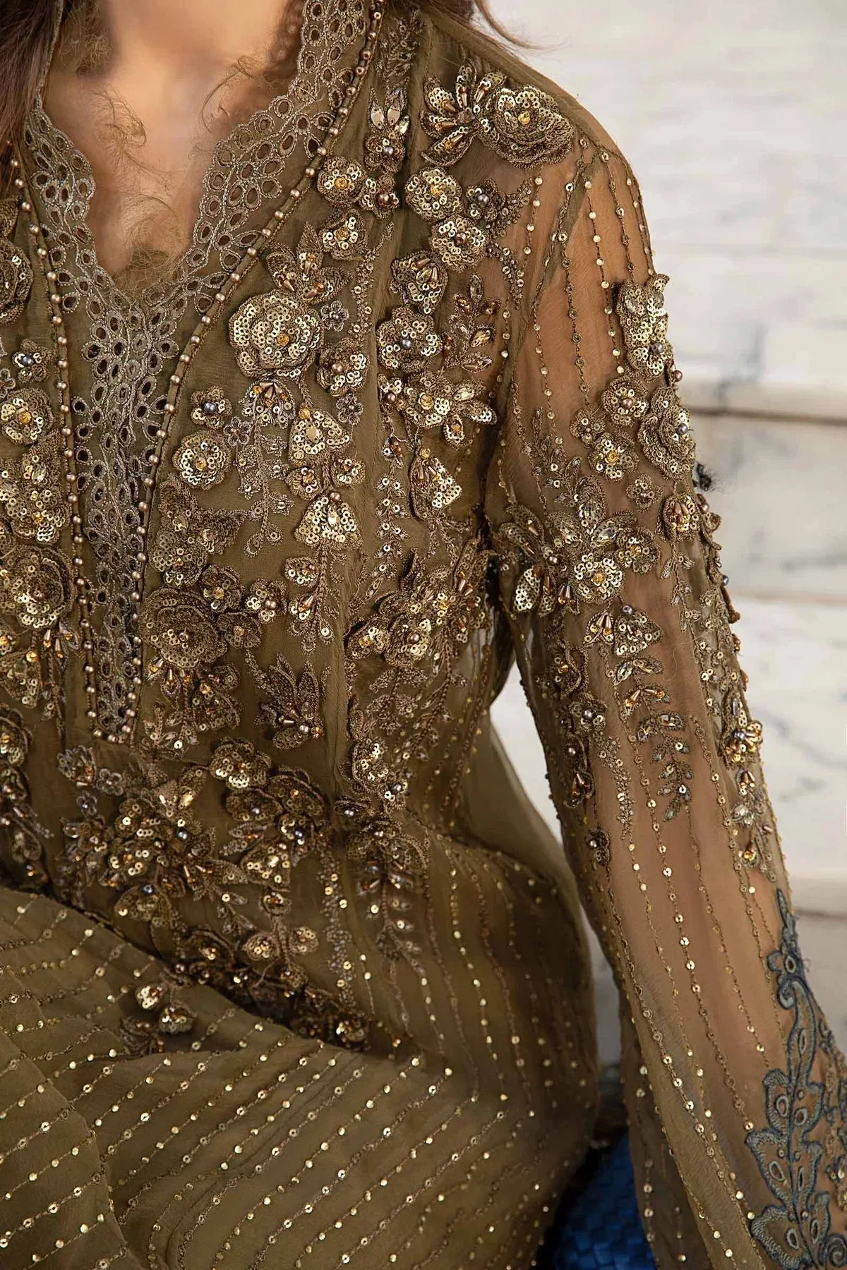 Maria B Chiffon Formals 24 Green Raw Silk – view 4 – Poshaq