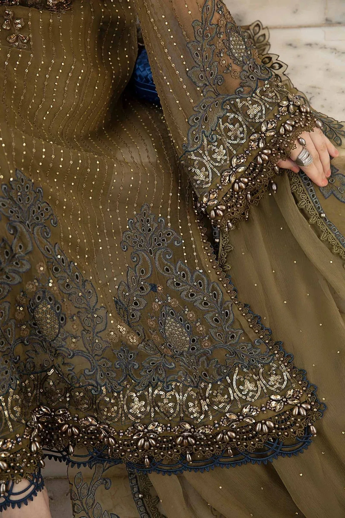 Maria B Chiffon Formals 24 Green Raw Silk – view 5 – Poshaq