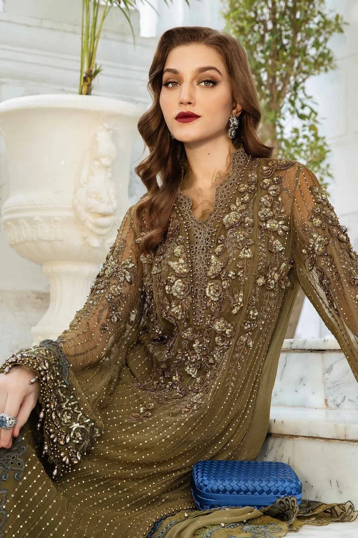 Maria B Chiffon Formals 24 Green Raw Silk – view 7 – Poshaq