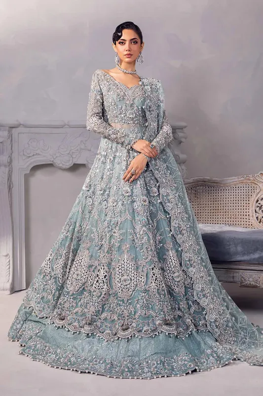 Maria B Couture Blue Raw Silk – view 1 – Poshaq