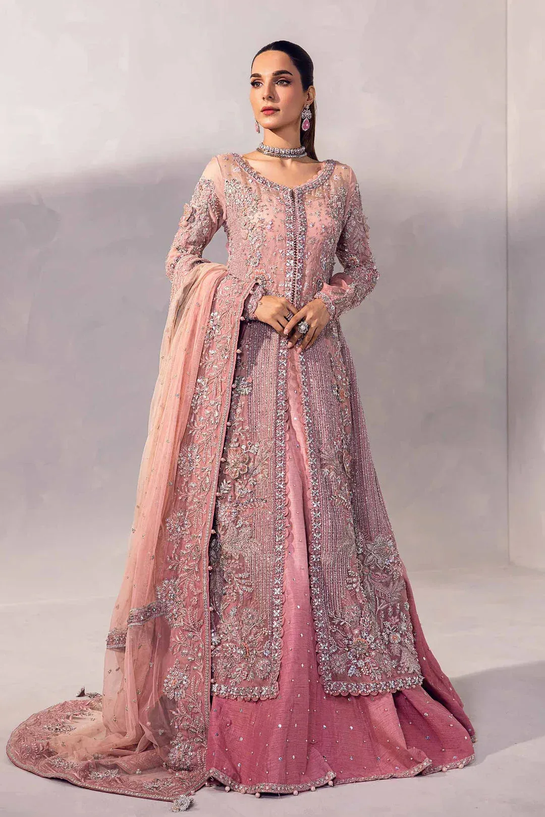 Maria B Couture Pink Raw Silk – view 1 – Poshaq