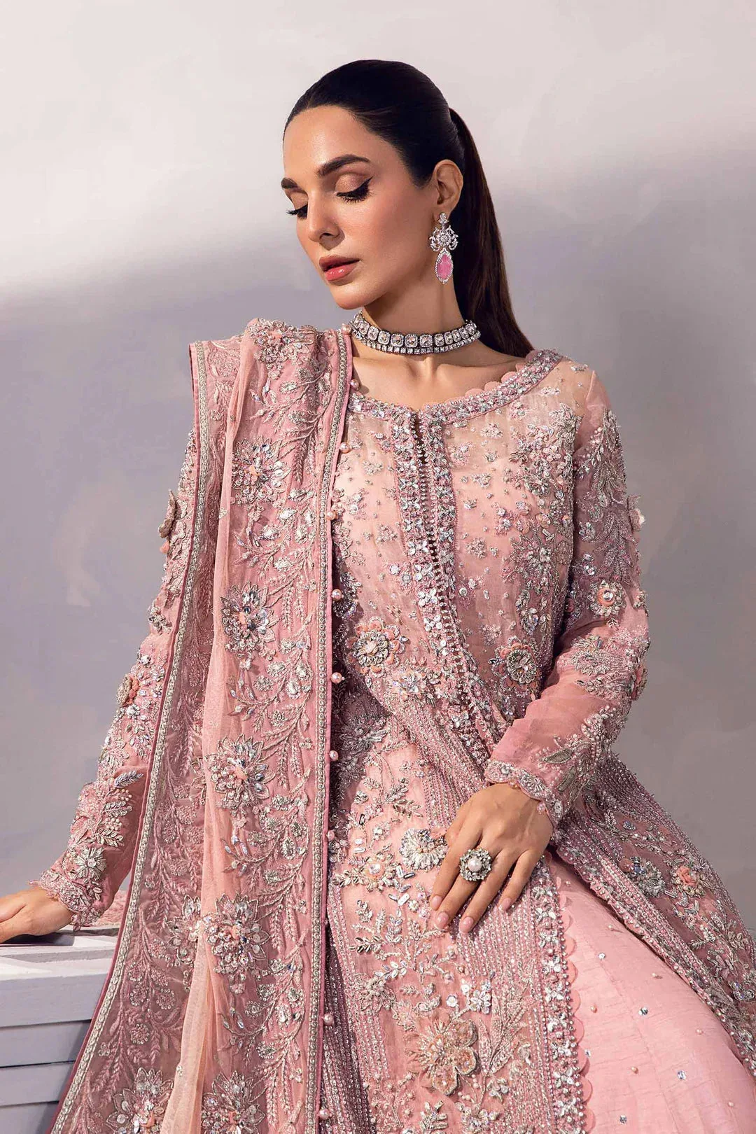 Maria B Couture Pink Raw Silk – view 3 – Poshaq
