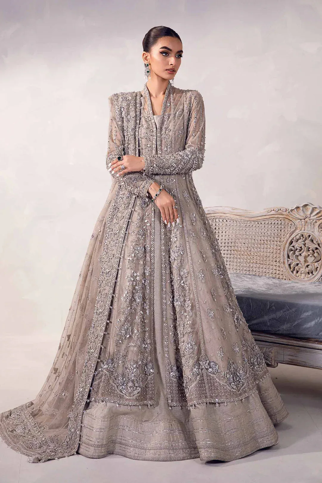 Maria B Couture Grey Raw Silk – view 1 – Poshaq