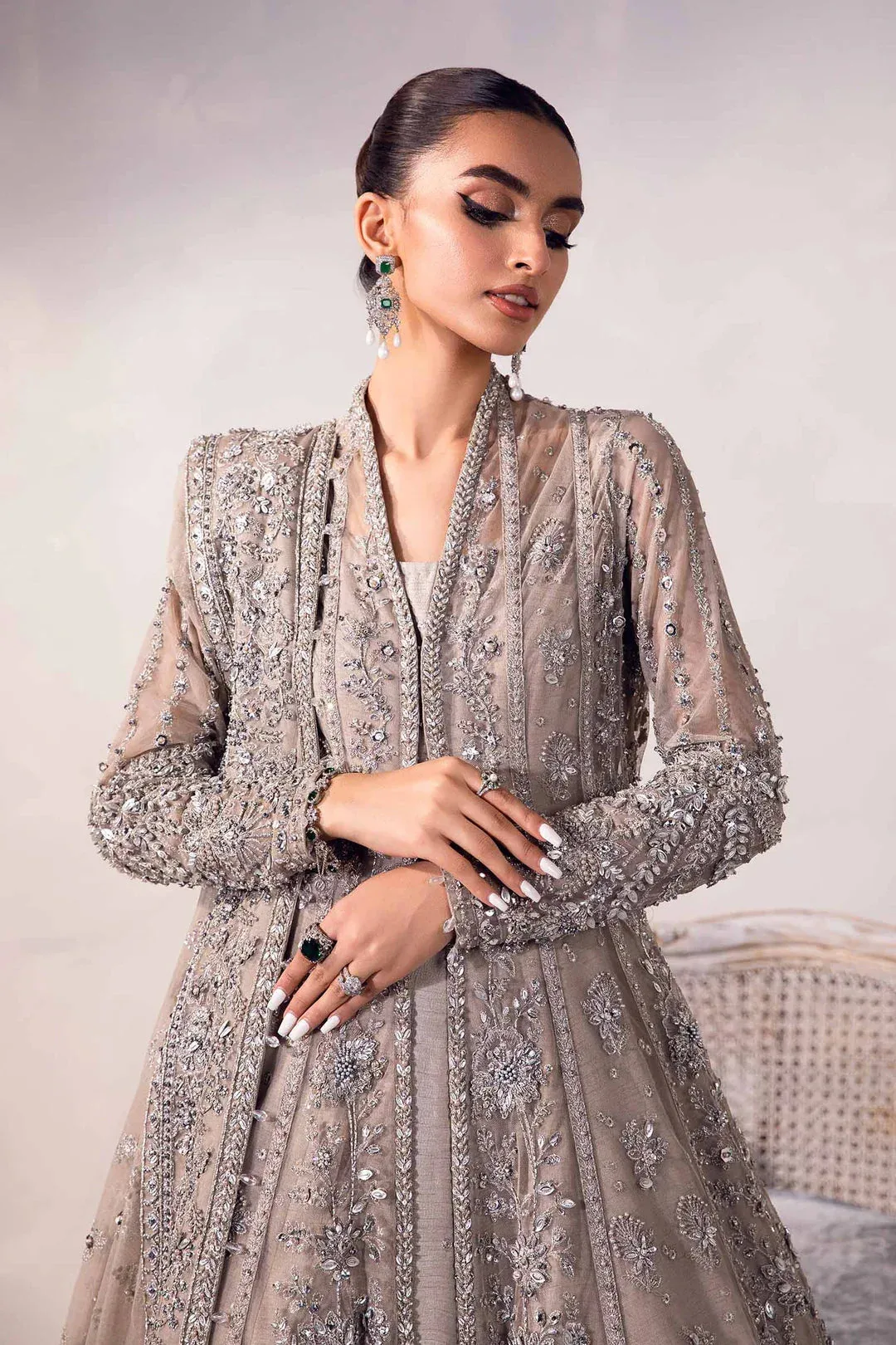 Maria B Couture Grey Raw Silk – view 3 – Poshaq