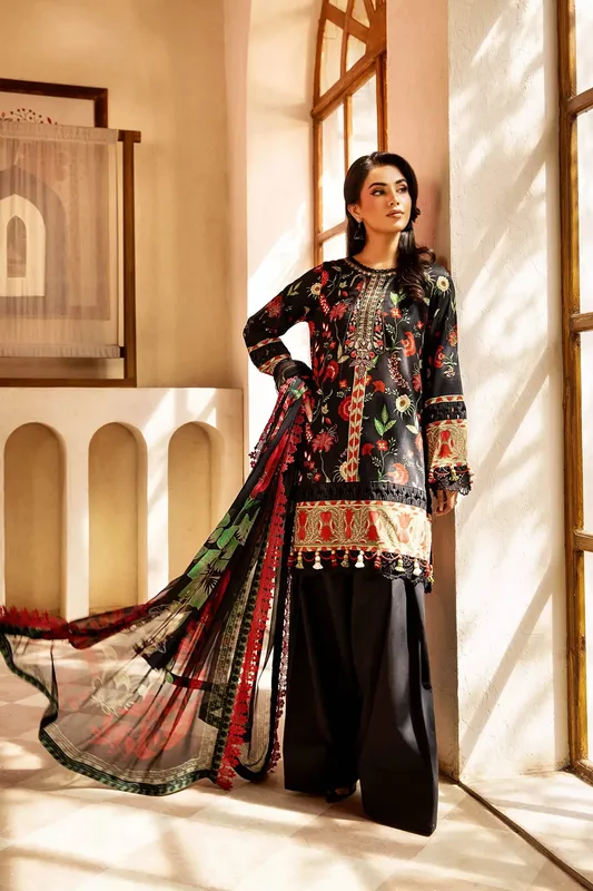 Maria B Eid Basic Lawn Black Organza – view 1 – Poshaq