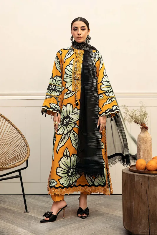 Maria B Eid Basic Lawn Mustard Organza – view 1 – Poshaq