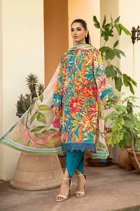 Maria B Eid Basic Lawn Blue Organza – view 1 – Poshaq