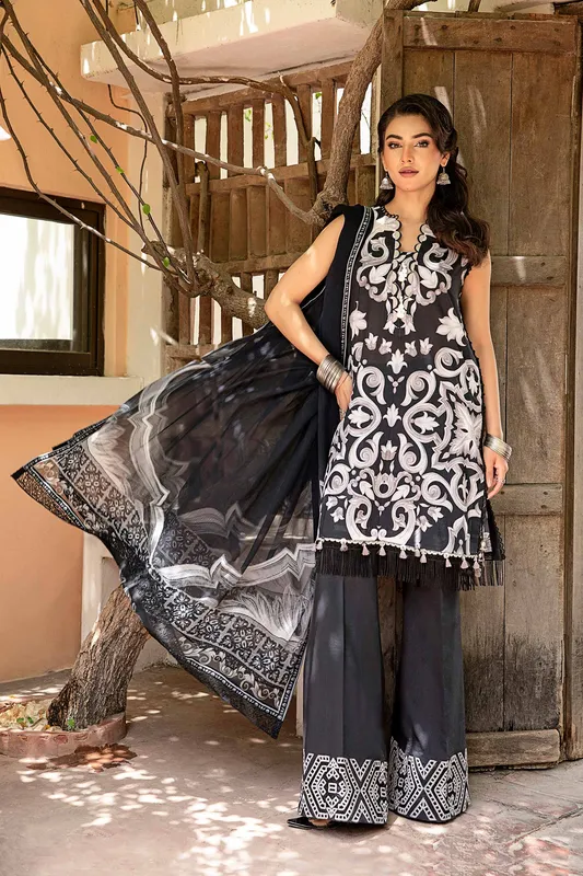 Maria B Eid Basic Lawn Black Organza – view 1 – Poshaq