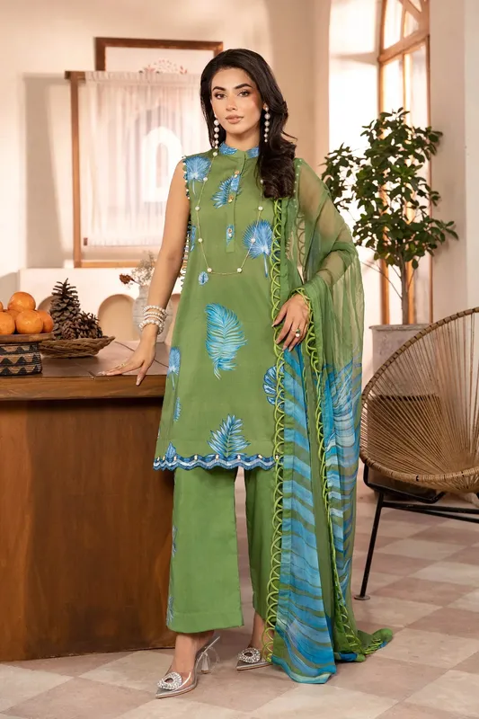 Maria B Eid Basic Lawn Green Organza – view 1 – Poshaq