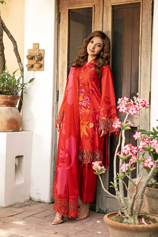 Maria B Eid Basic Lawn Red Organza – view 1 – Poshaq