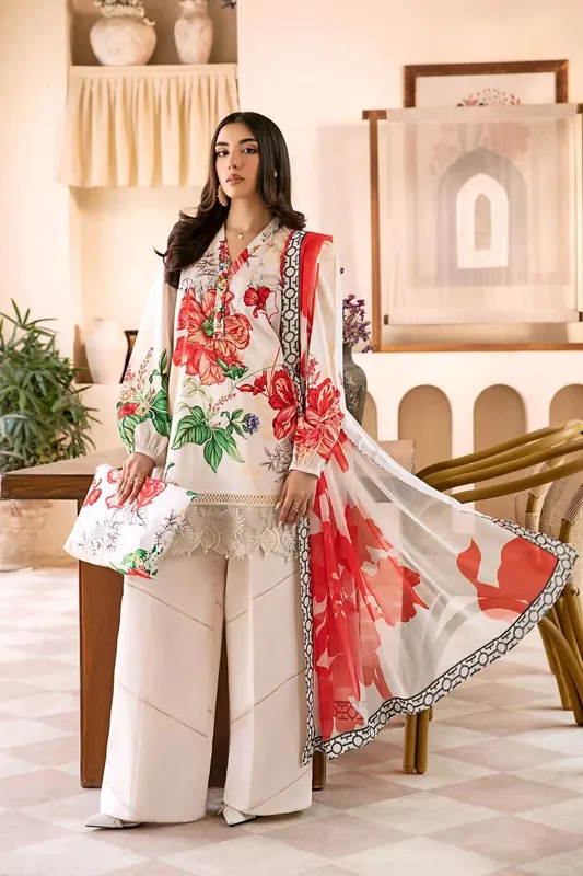 Maria B Eid Basic Lawn White Organza – view 1 – Poshaq