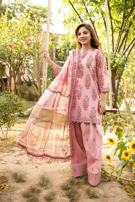 Maria B Eid Basic Lawn Pink Organza – view 1 – Poshaq