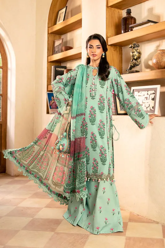 Maria B Eid Basic Lawn Green Organza – view 1 – Poshaq