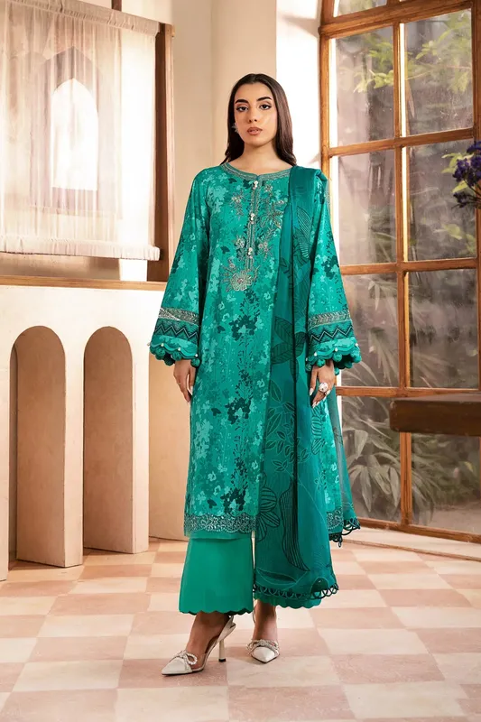Maria B Eid Basic Lawn Teal Organza – view 1 – Poshaq