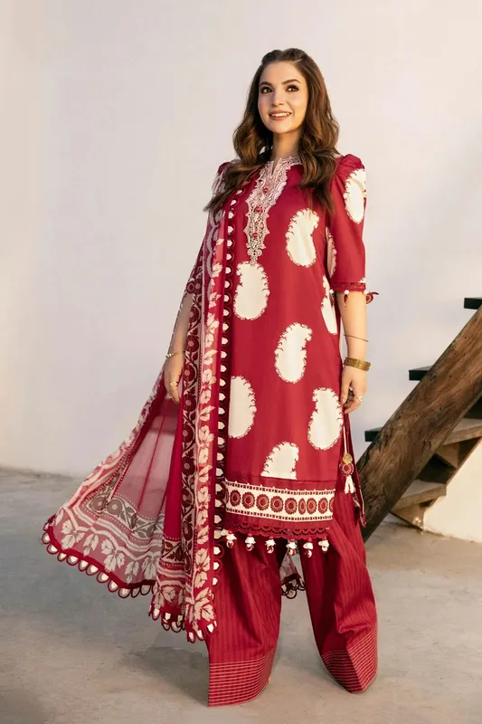 Maria B Eid Basic Lawn Maroon Organza – view 1 – Poshaq