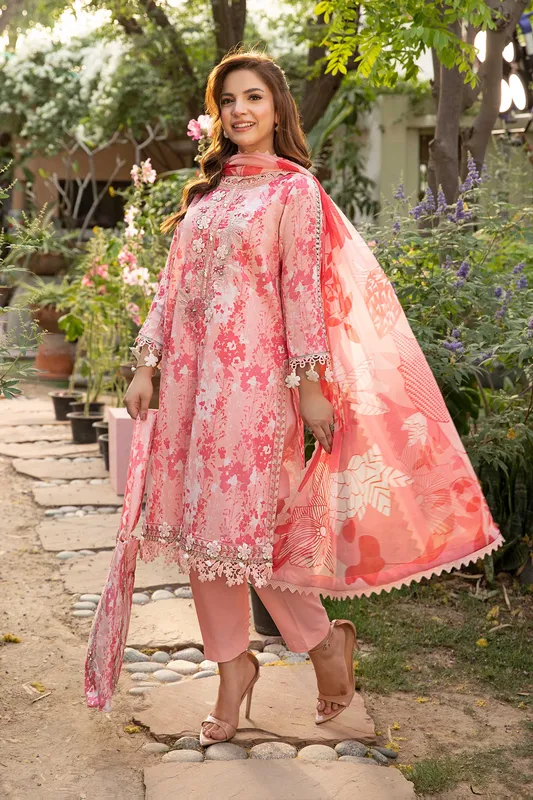 Maria B Eid Basic Lawn Pink Organza – view 1 – Poshaq