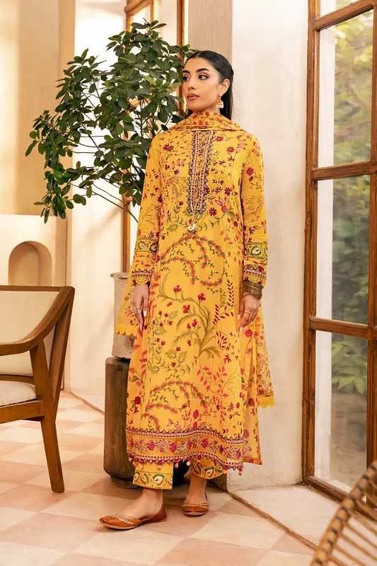 Maria B Eid Basic Lawn Yellow Organza – view 1 – Poshaq