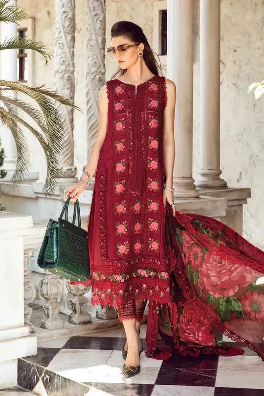Red organza and cambric dress with embroidered details – view 1 – Poshaq