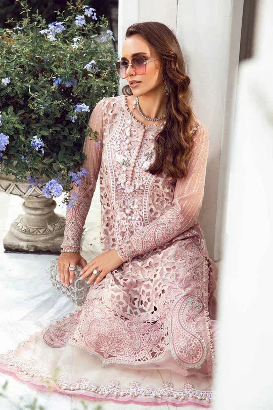 Pink three‑piece lawn suit with embroidered organza shirt and dupatta – view 2 – Poshaq