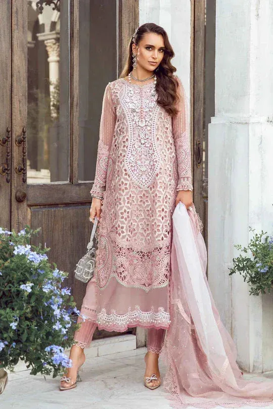 Pink three‑piece lawn suit with embroidered organza shirt and dupatta – view 4 – Poshaq