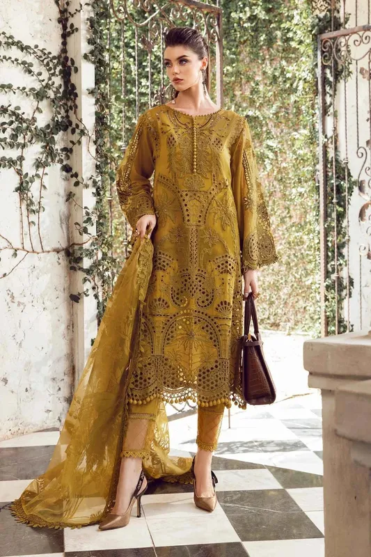 Maria B Eid Lawn Collection Mustard Organza – view 1 – Poshaq
