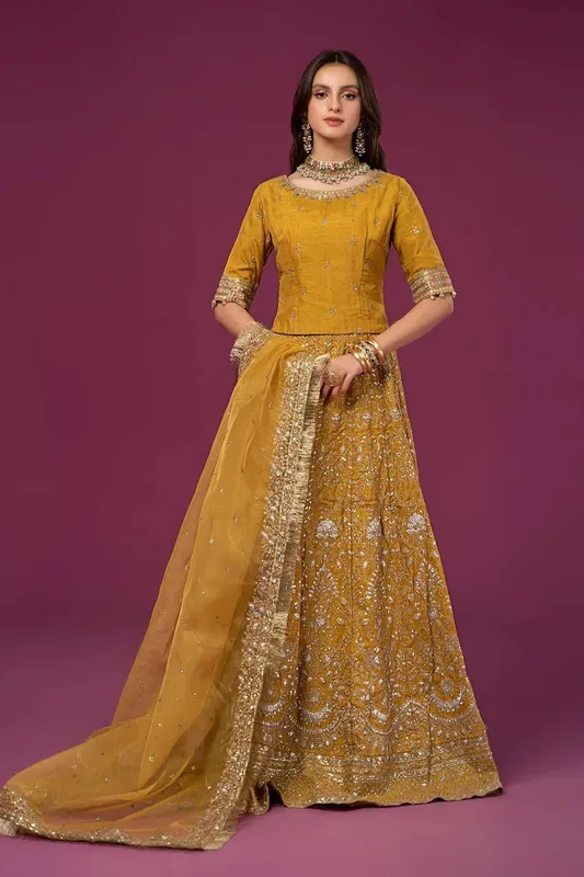 Maria B Formal Wears Mustard Raw Silk – view 1 – Poshaq