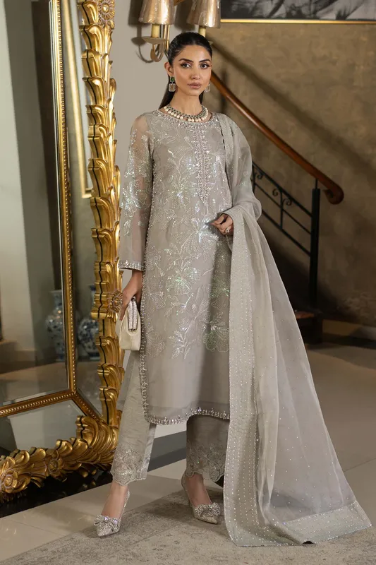 Maria B Formal Wears Grey Raw Silk – view 1 – Poshaq
