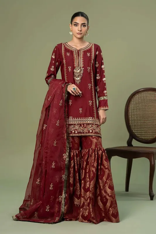 Maria B Formal Wears Red Jacquard – view 1 – Poshaq