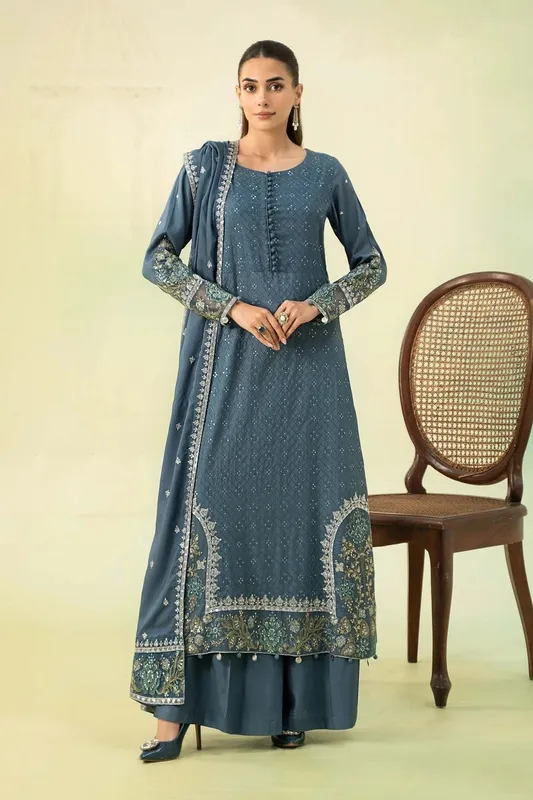 Maria B Formal Wears Blue Linen – view 1 – Poshaq