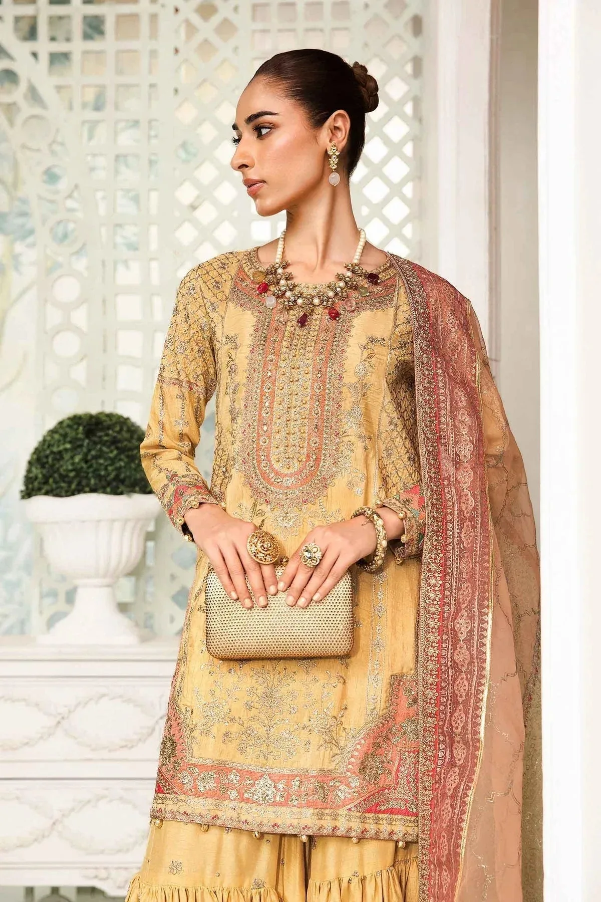 Maria B Formal Wears Yellow Raw Silk – view 3 – Poshaq
