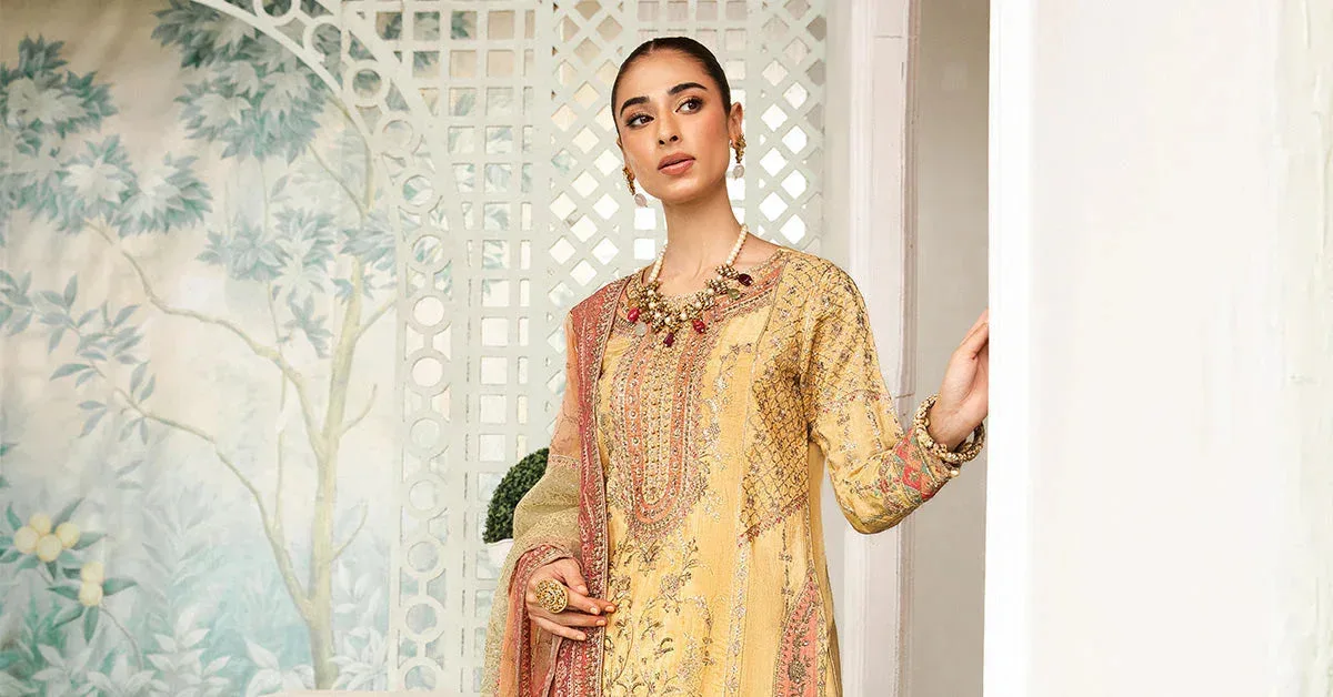 Maria B Formal Wears Yellow Raw Silk – view 4 – Poshaq