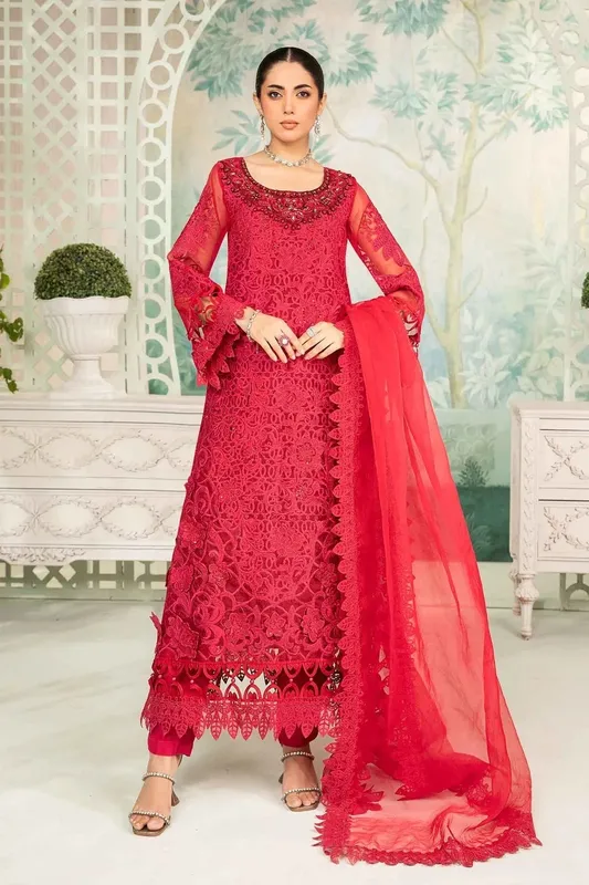 Maria B Formal Wears Maroon Raw Silk – view 1 – Poshaq
