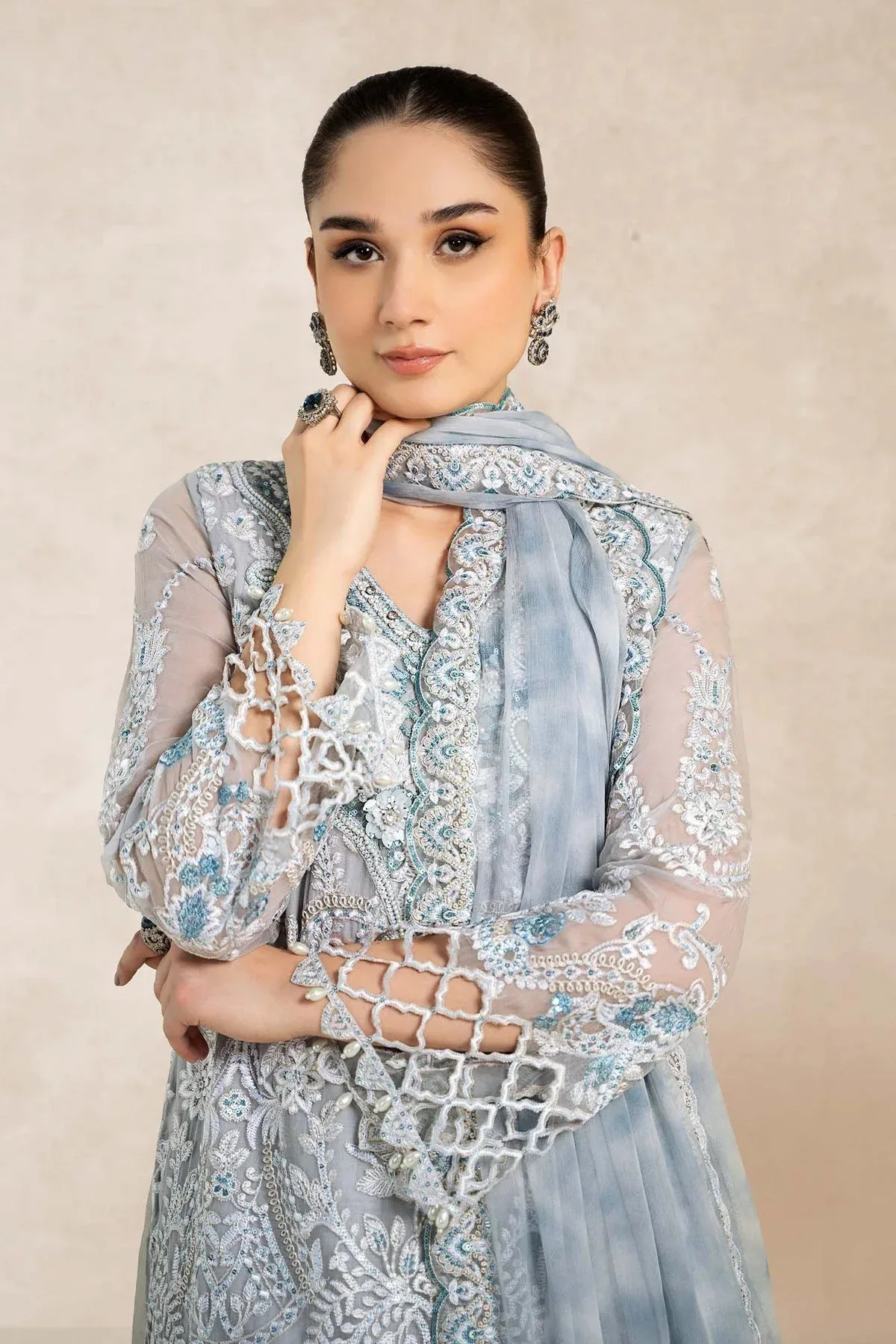 Maria B Formal Wears Blue Chiffon – view 3 – Poshaq
