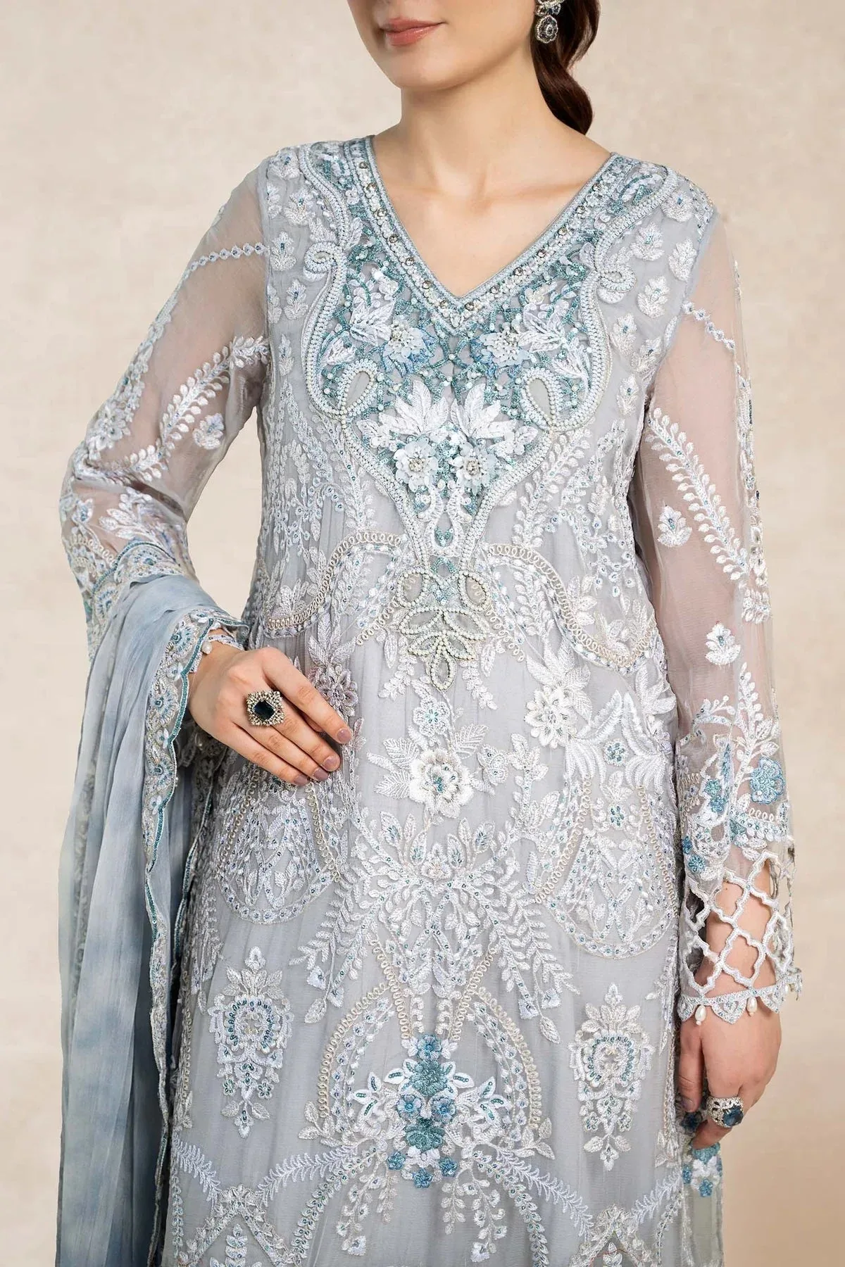 Maria B Formal Wears Blue Chiffon – view 4 – Poshaq