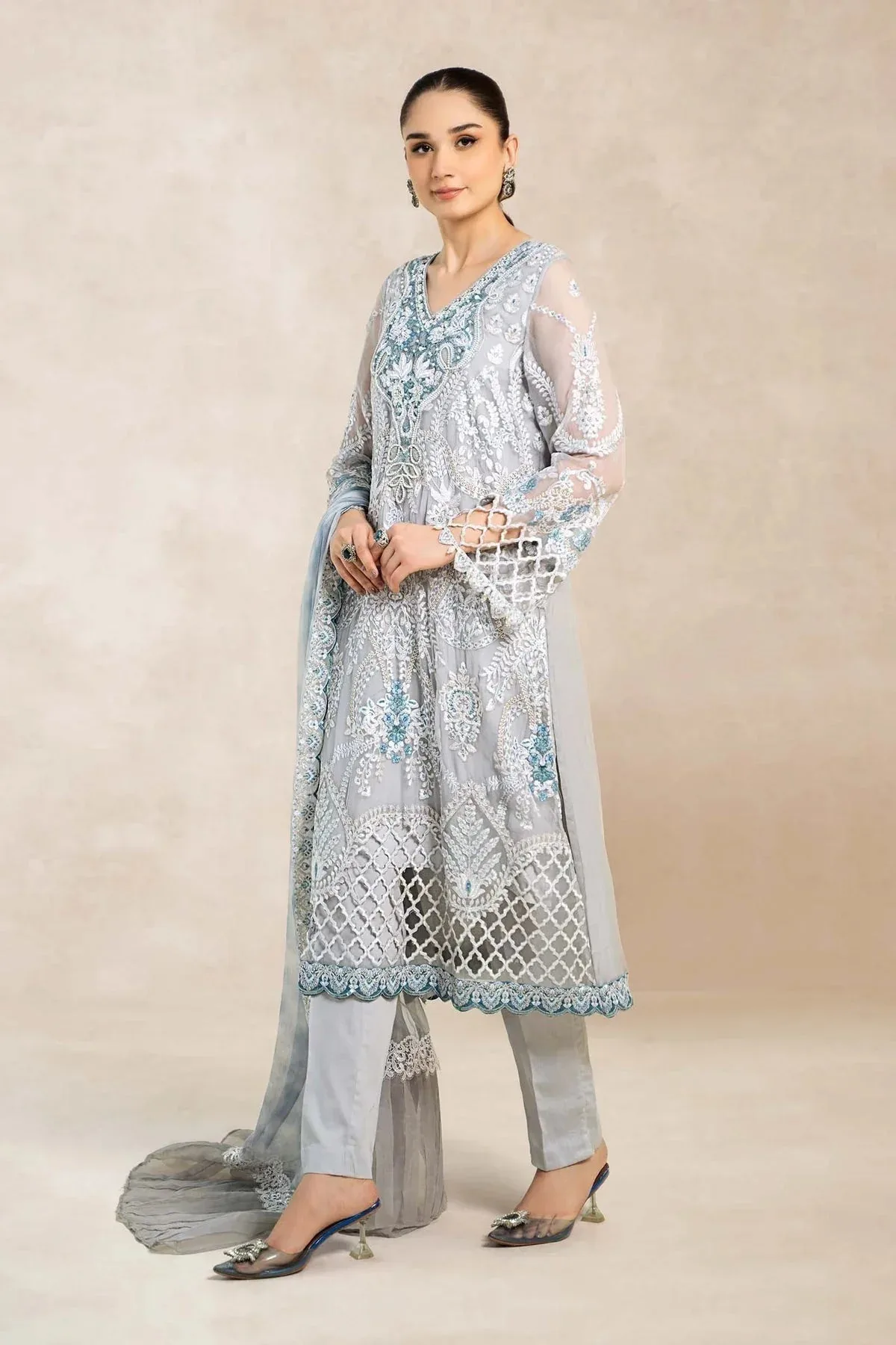 Maria B Formal Wears Blue Chiffon – view 5 – Poshaq