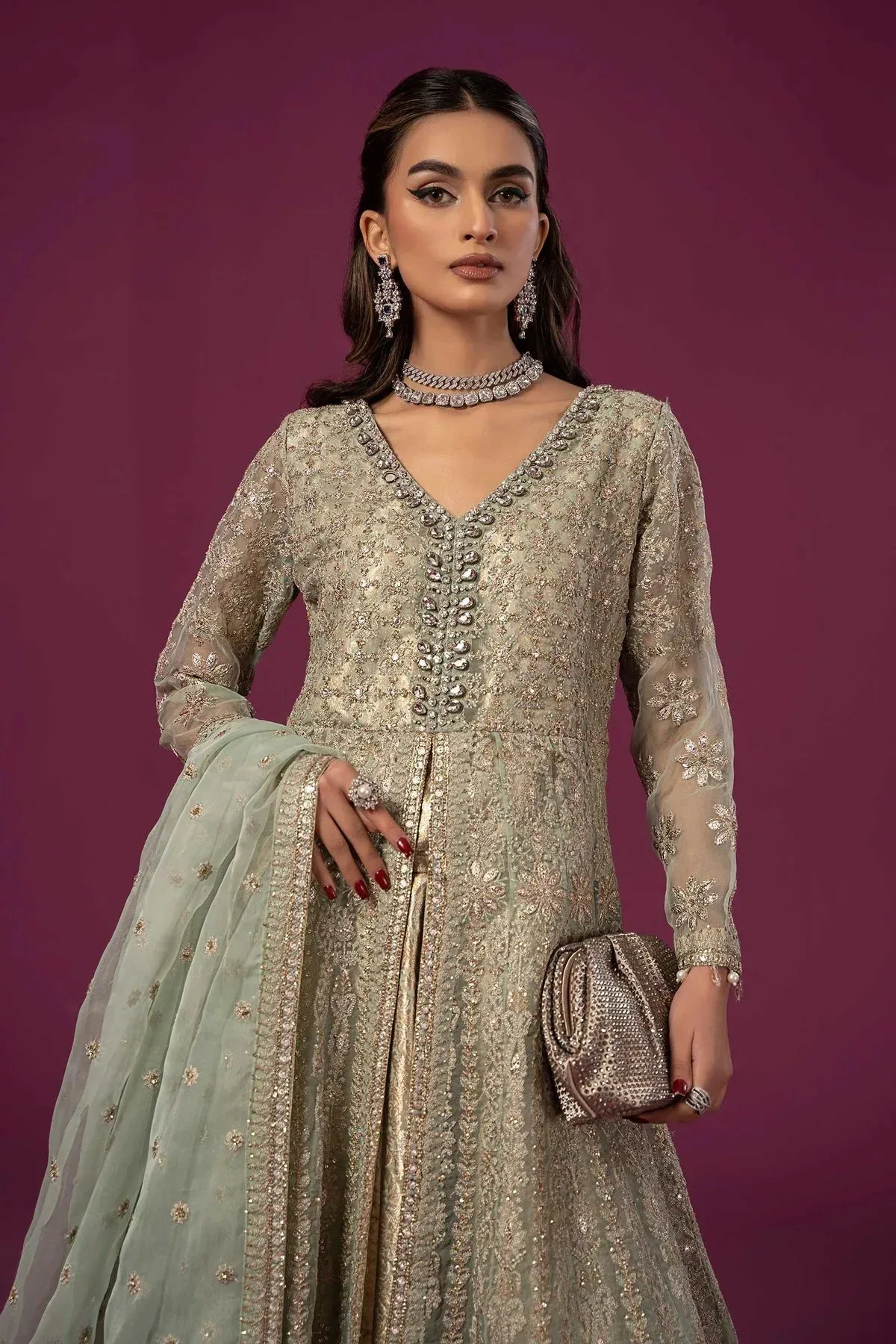 Maria B Formal Wears Green Organza – view 3 – Poshaq