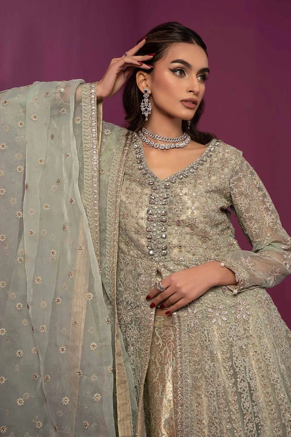 Maria B Formal Wears Green Organza – view 5 – Poshaq