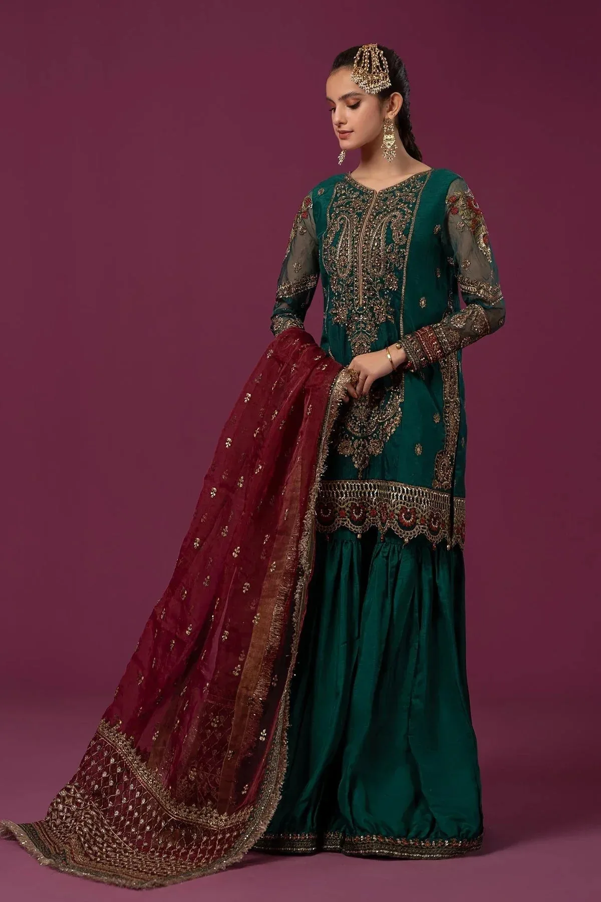 Maria B Formal Wears Maroon Raw Silk – view 1 – Poshaq