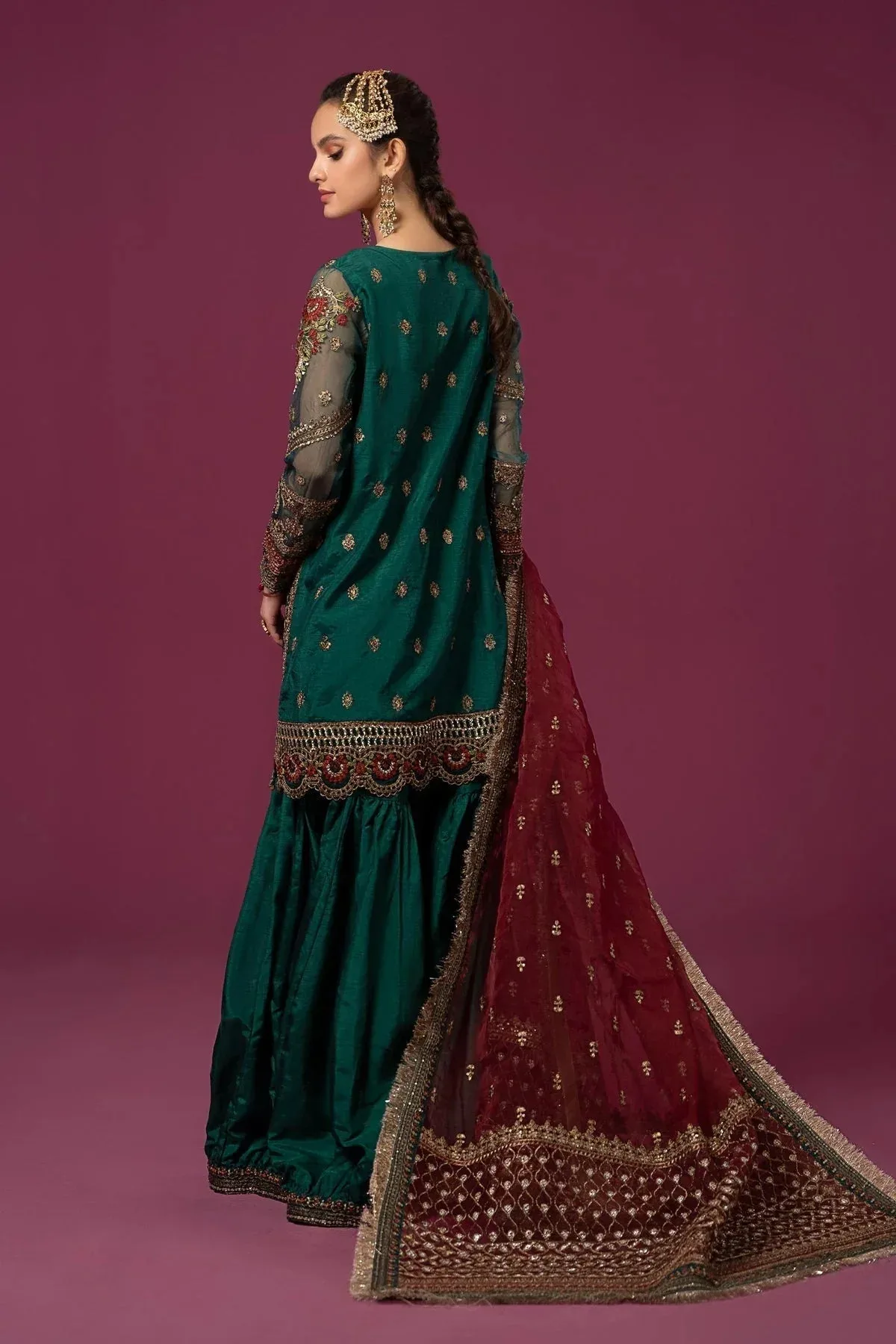 Maria B Formal Wears Maroon Raw Silk – view 2 – Poshaq