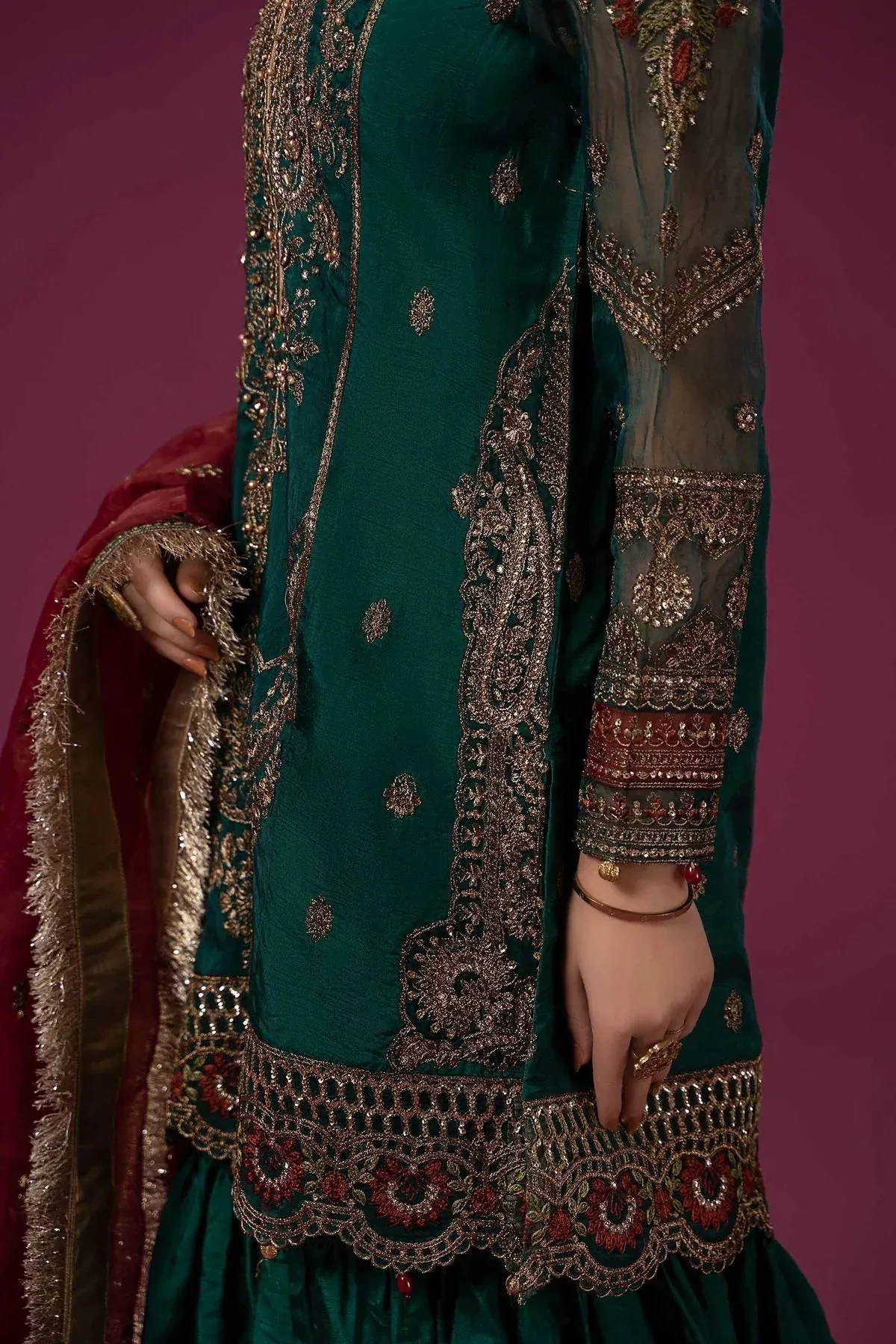 Maria B Formal Wears Maroon Raw Silk – view 3 – Poshaq