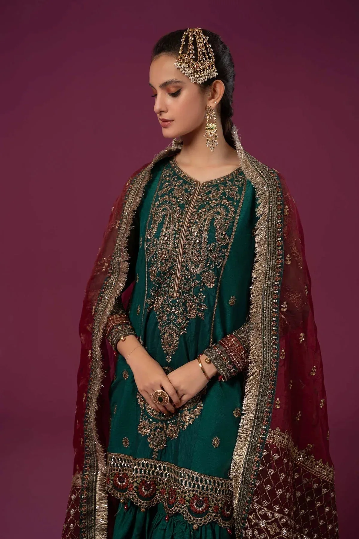 Maria B Formal Wears Maroon Raw Silk – view 4 – Poshaq