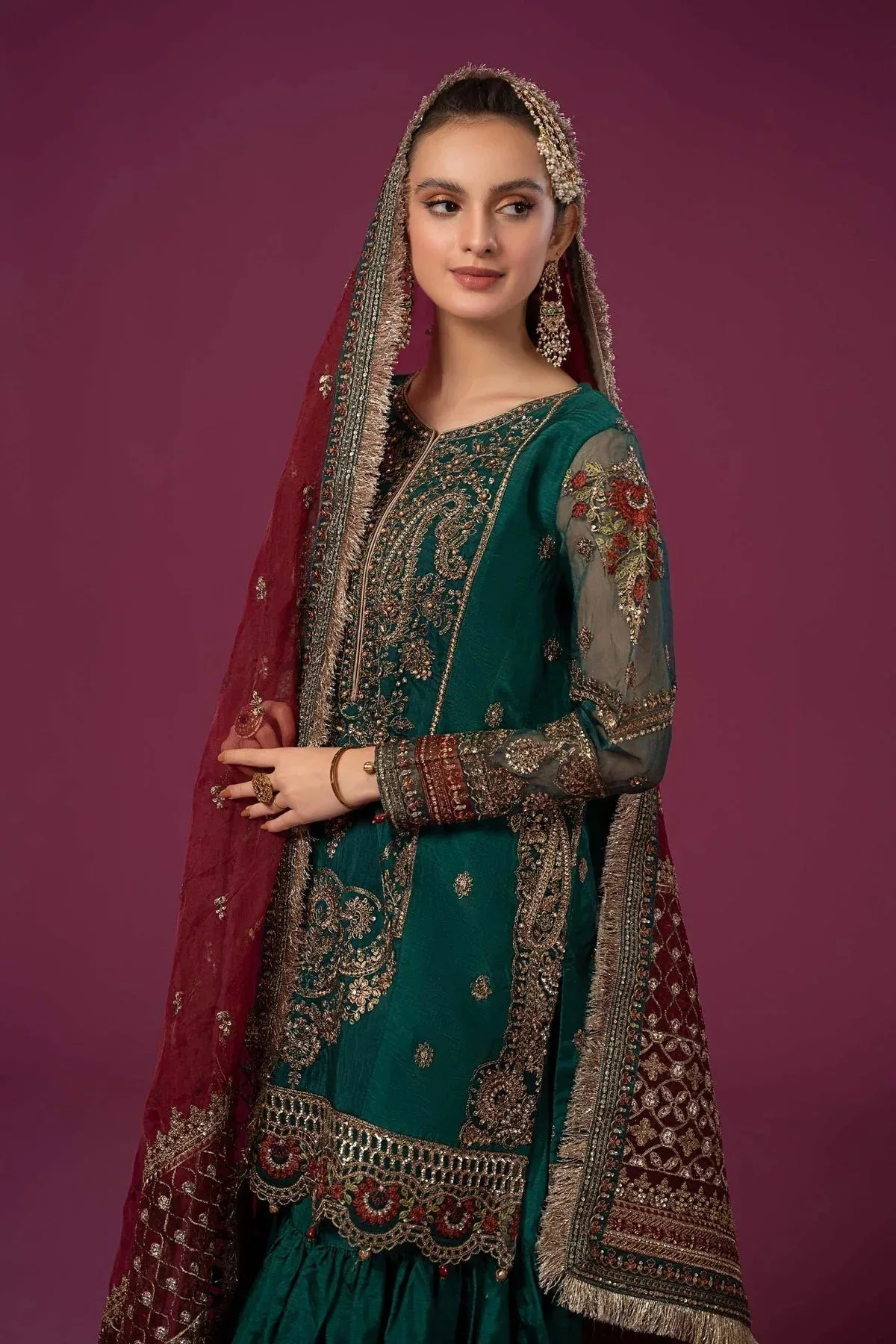 Maria B Formal Wears Maroon Raw Silk – view 5 – Poshaq