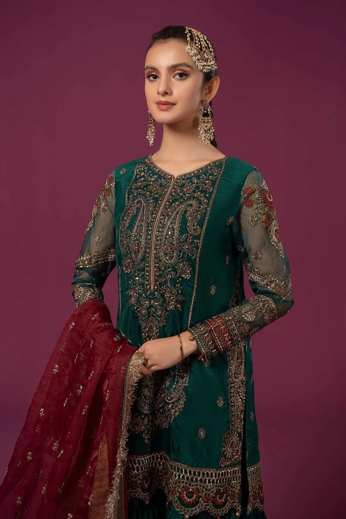 Maria B Formal Wears Maroon Raw Silk – view 6 – Poshaq