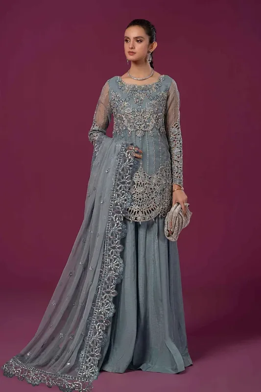 Maria B Formal Wears Blue Raw Silk – view 1 – Poshaq