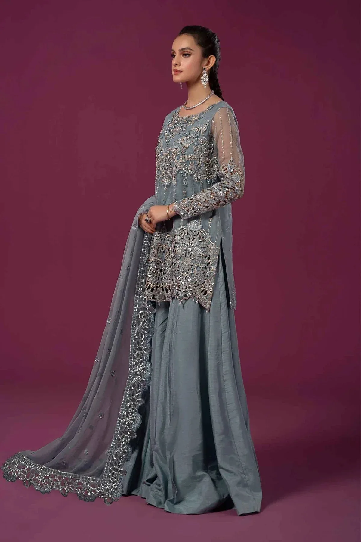 Maria B Formal Wears Blue Raw Silk – view 4 – Poshaq