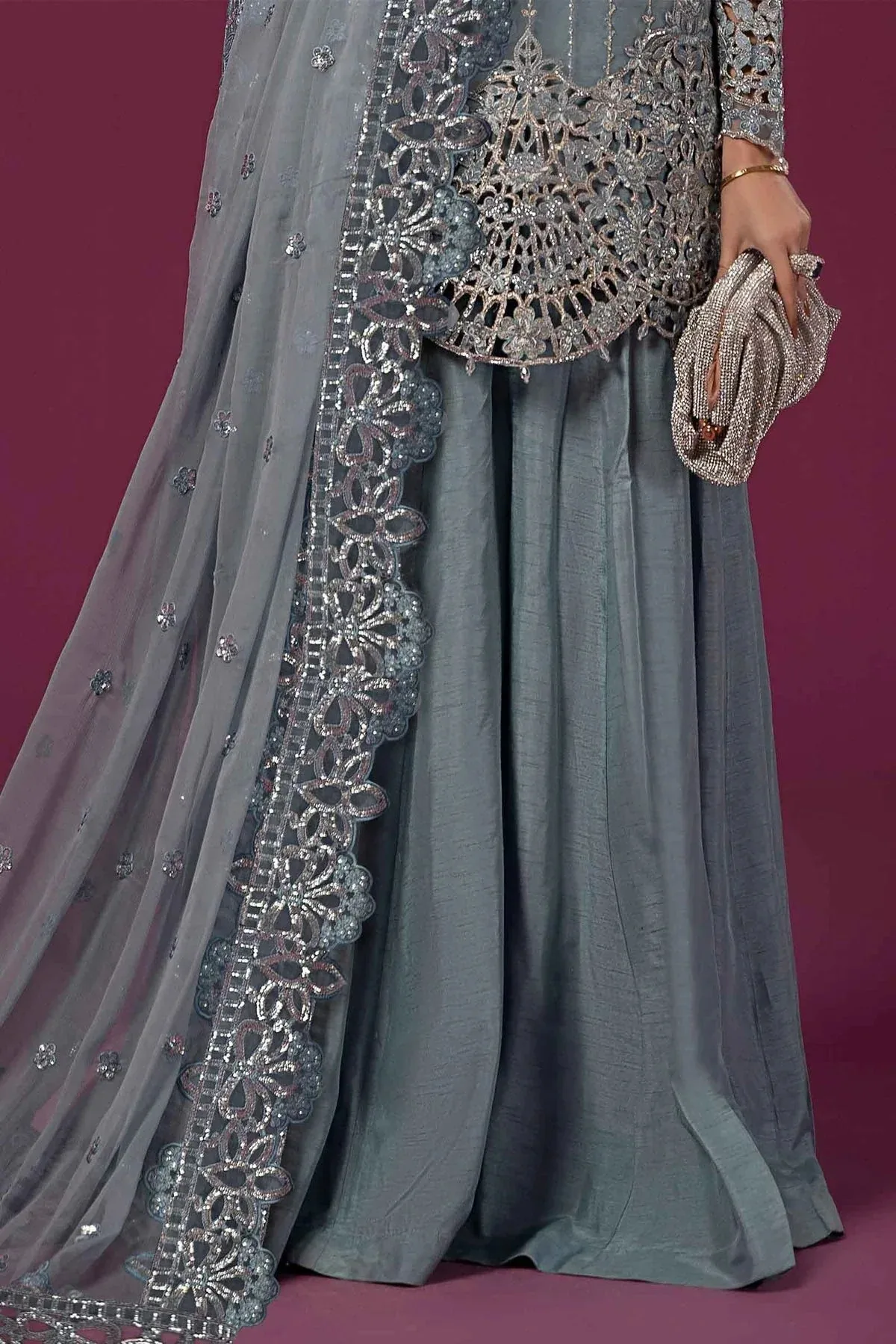 Maria B Formal Wears Blue Raw Silk – view 5 – Poshaq