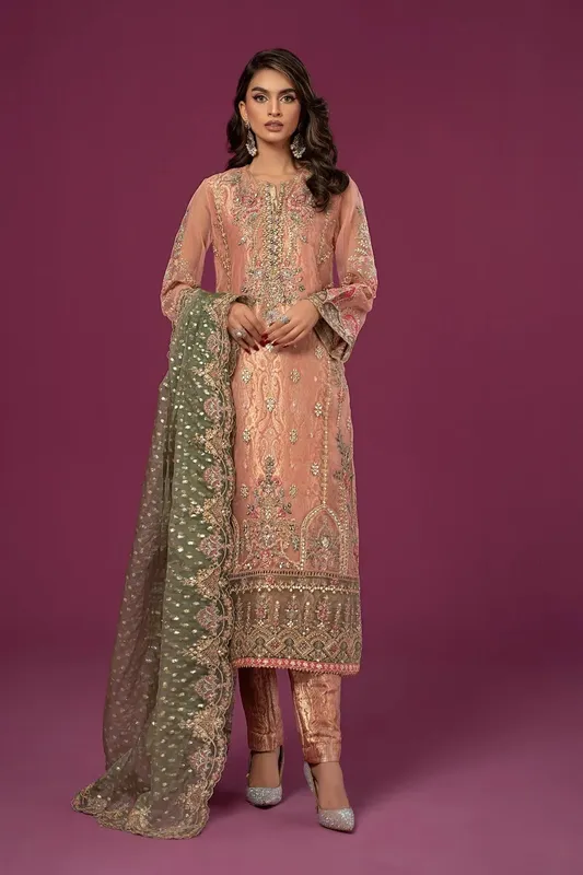 Maria B Formal Wears Peach Organza – view 1 – Poshaq