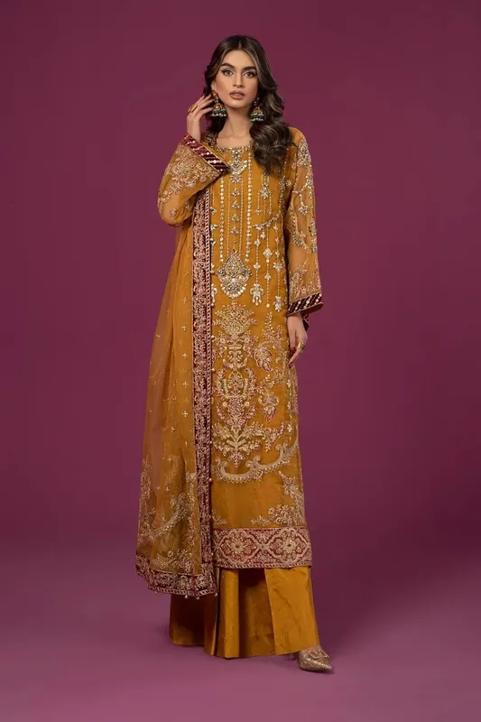 Maria B Formal Wears Yellow Raw Silk – view 1 – Poshaq