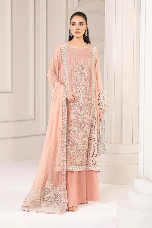 Maria B Formal Wears Peach Chiffon – view 1 – Poshaq