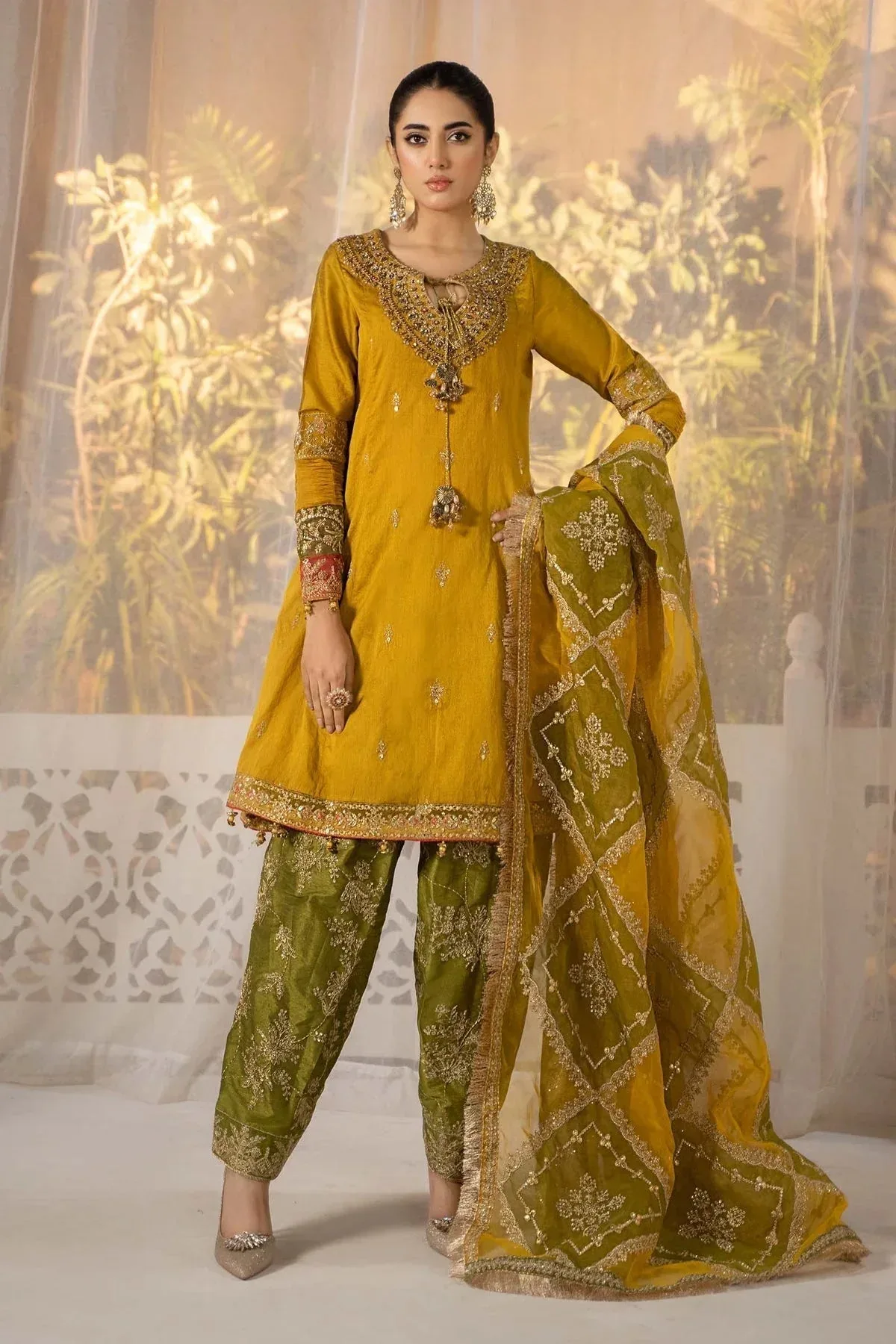 Maria B Formal Wears Green Raw Silk – view 1 – Poshaq